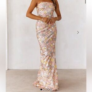 Hello Molly Strapless Floral Dress in Pink and Yellow